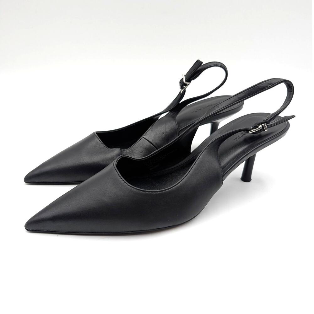 Nordstrom Liza Pointed Toe Kitten Heel Pump Women's Black Size US7.5M EU37.5